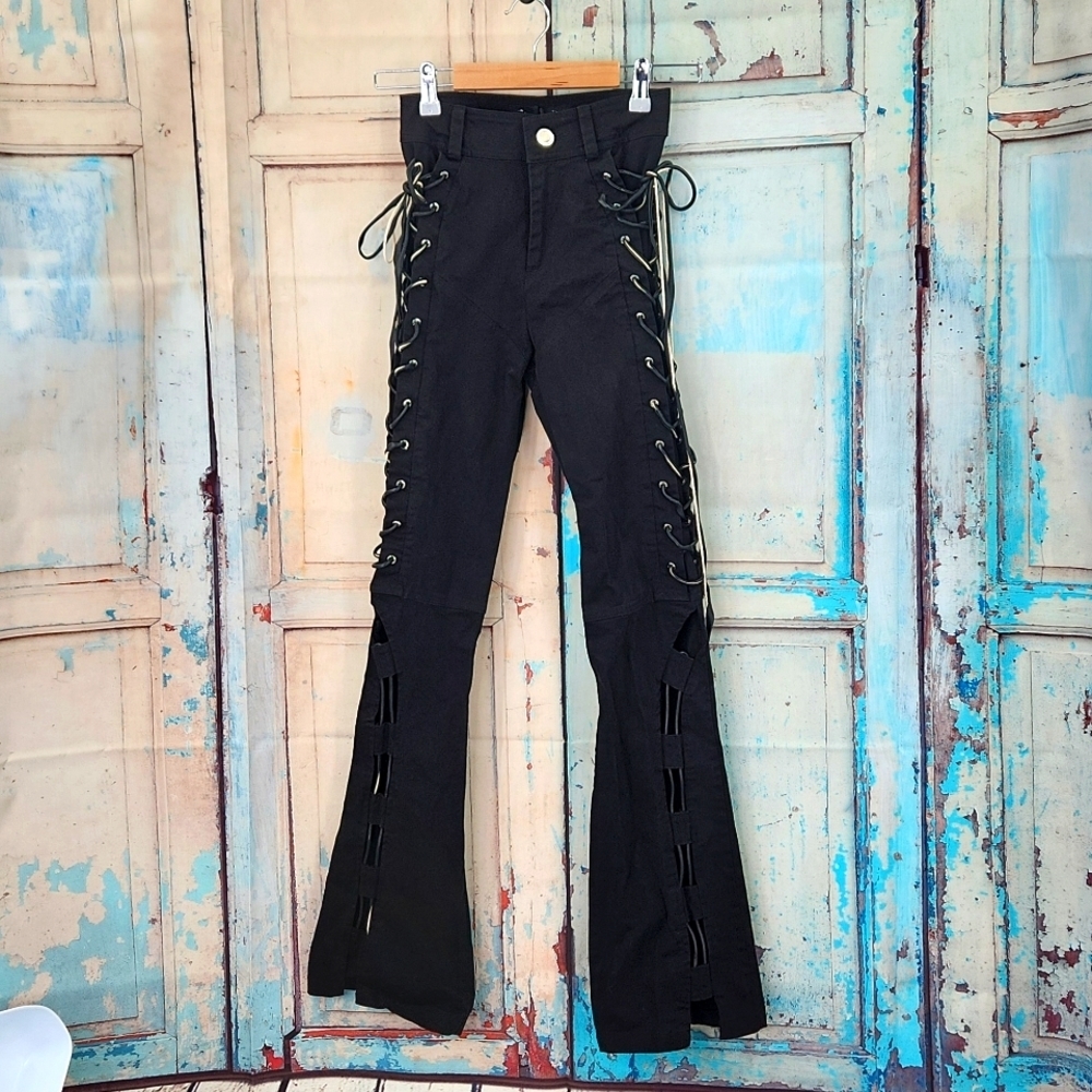 Maniere De Voir High Rise Lace Up Trousers - Picture 3 of 9